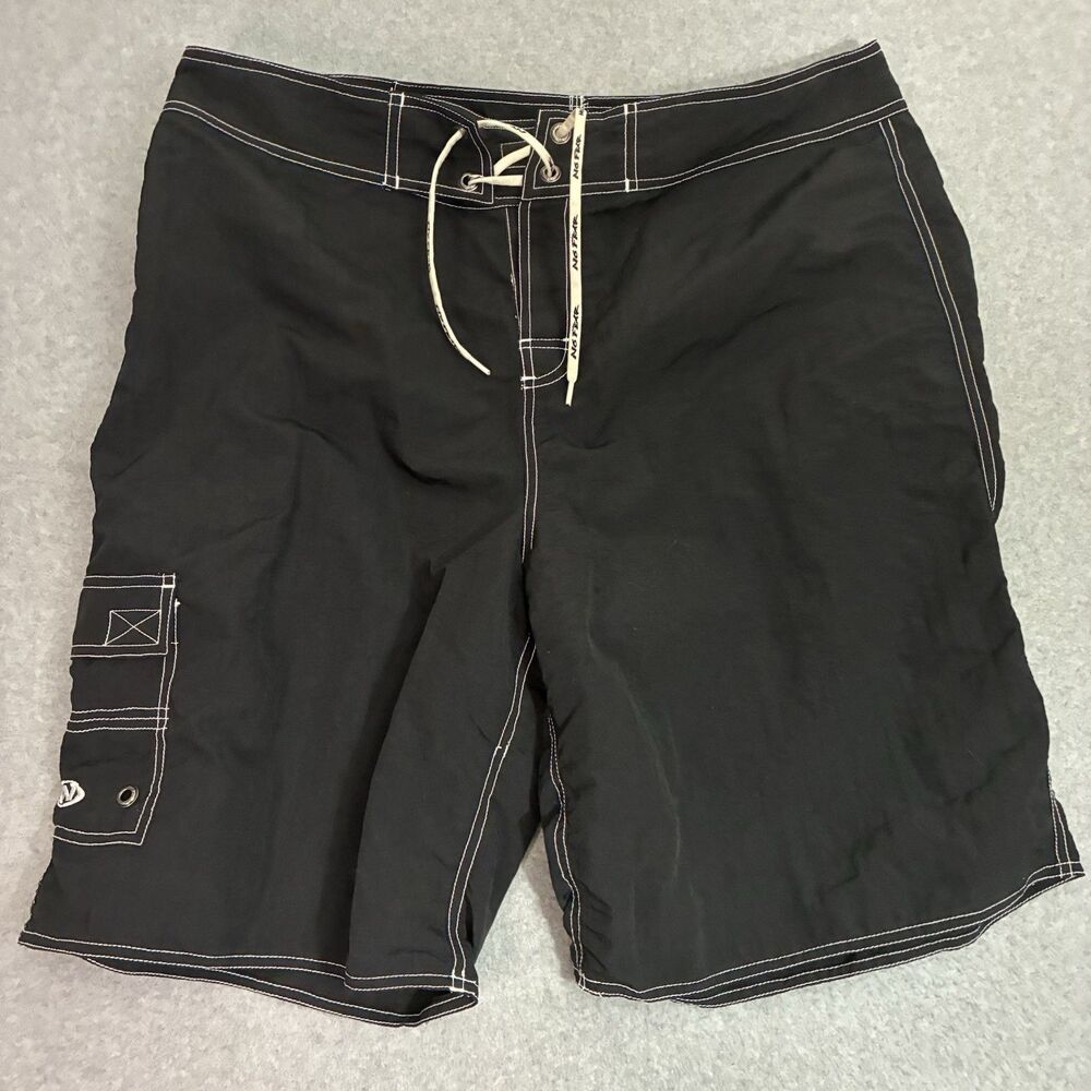 No Fear Board Shorts Mens 38 Black Surf Swim Cargo Beach Skate Y2K